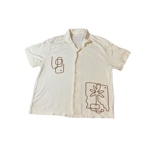 Zara SZ 13-14 Kid 100% Cotton Collar Button Up Short Sleeve Cream Embroidery